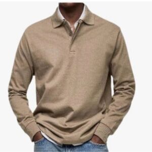 “New” Men's Long-Sleeve Polo Shirt in Khaki